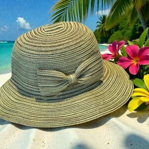 Angela & William New York Beach Hat Packable Poly Braid Sun Hat Bucket Bow Hat